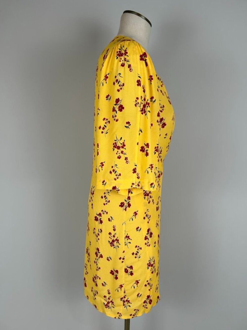 THAKOON COLLECTIVE Yellow & Red Floral Crepe Short Sleeve Wrap Dress Size 8 - Picture 11 of 13